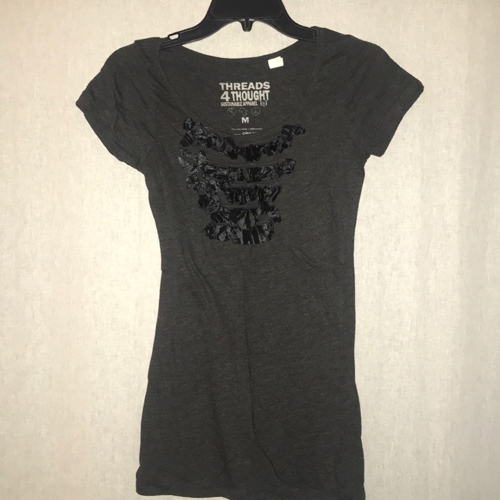 Gray T-shirt with silky detailed front